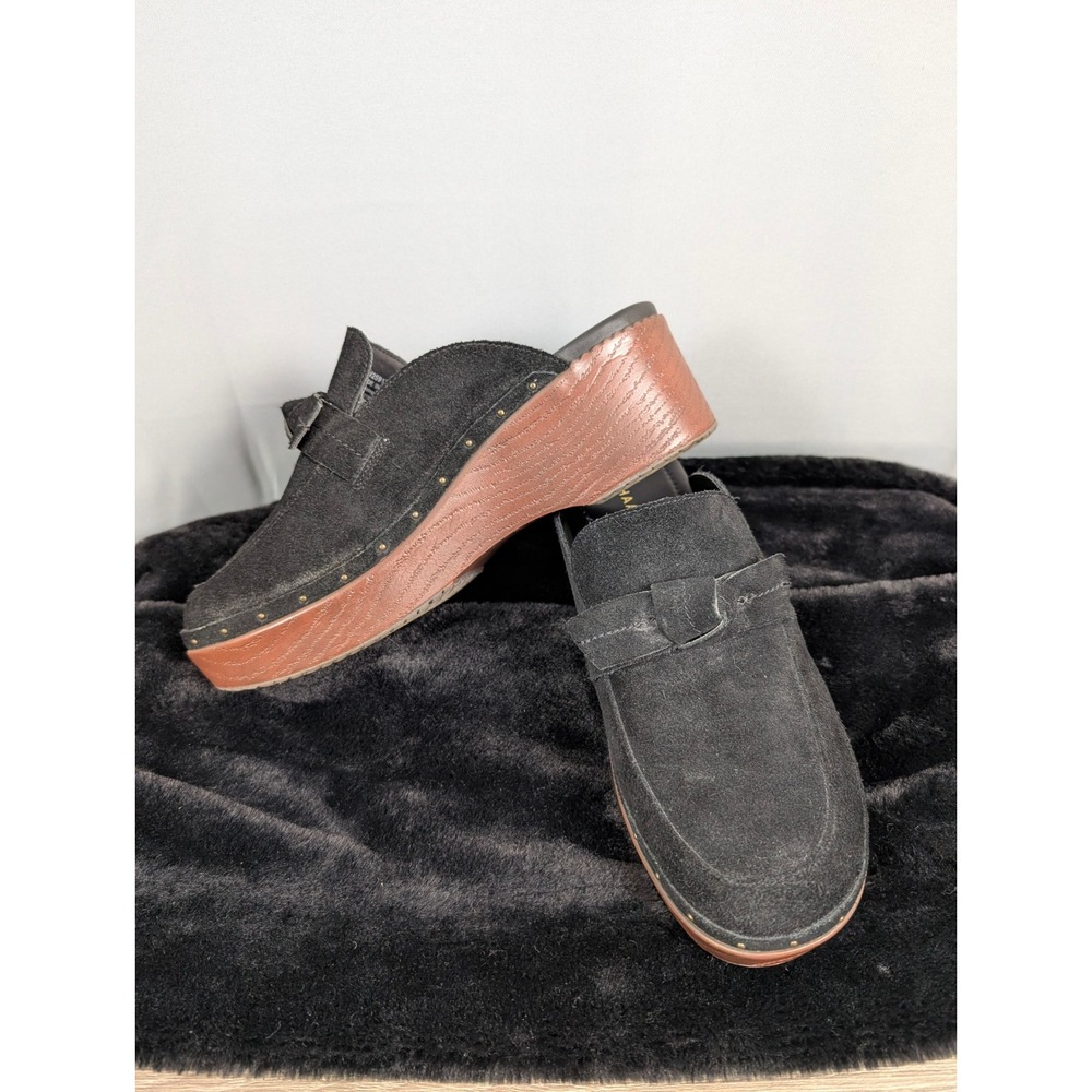 Cole Haan Suede Platform Clogs Women 9.5 Black Excellent‎
